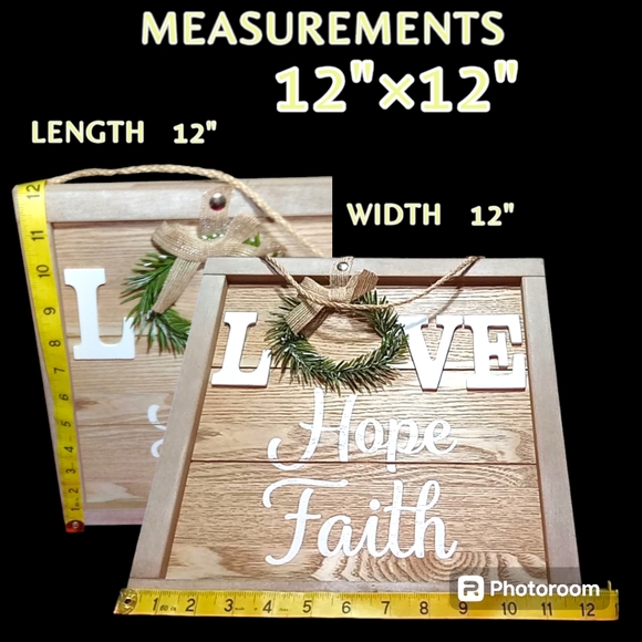 Sentiment with Burlap Bow Wreath Wall Decor, 12"×12" frame, (HOPE/LOVE) … - Picture 5 of 7